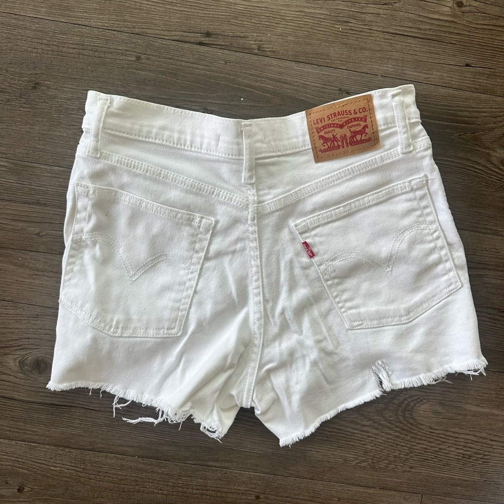 White Levi Denim High Rise Shorts